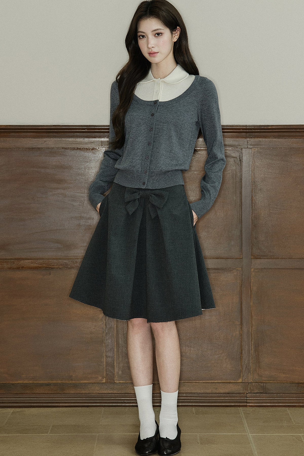Mid-Waist Bow A-Line Frayed Skirt