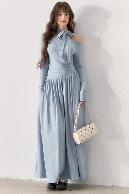 Off-Shoulder Bow-Knot Knit Long Dress