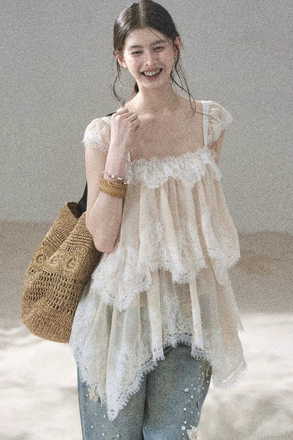 French Irregular Lace Mesh Top Set-Up