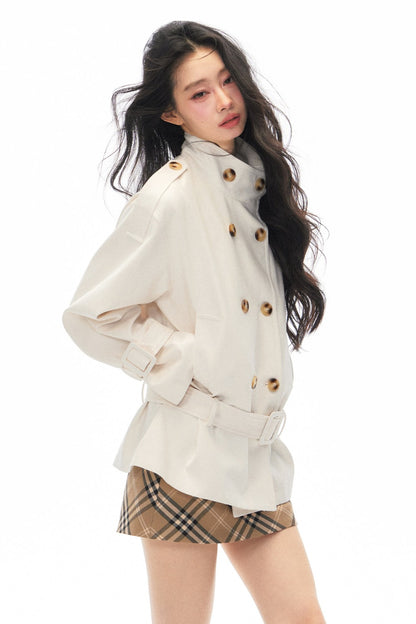 British Style Short Trench Coat and Skirt Set-Up