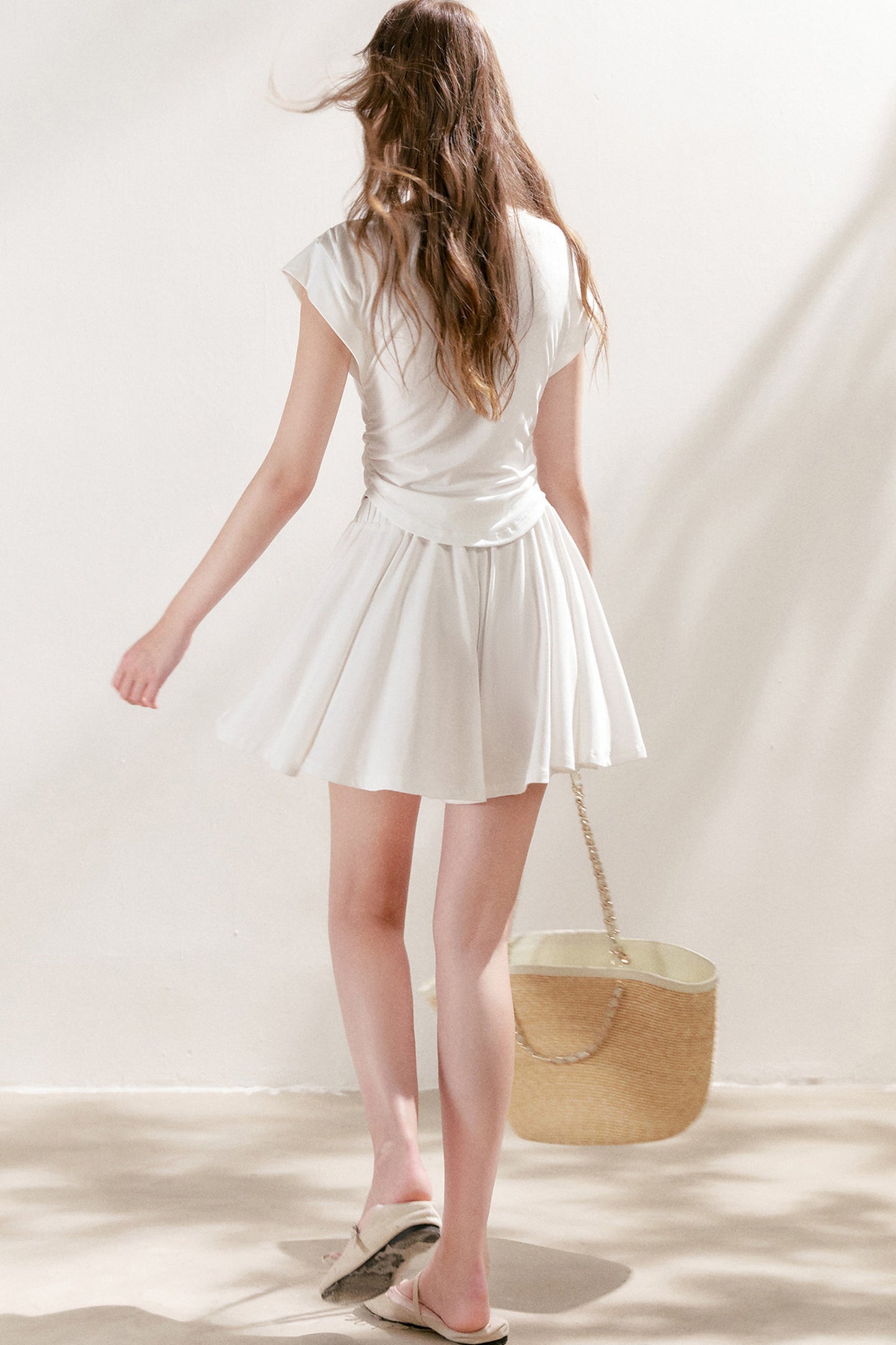 Lace Trim Tie-Up Top and High-Waisted Skirt Pants Set