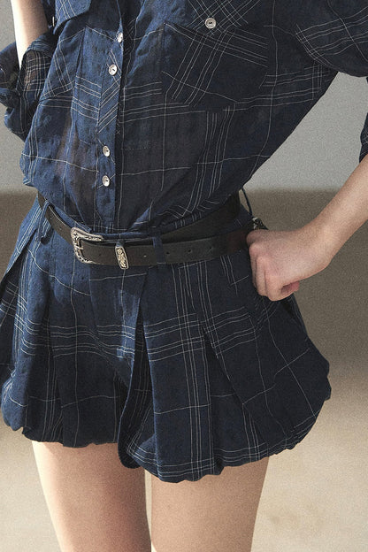 Plaid Layered-Look Shirt And Shorts Set-Up