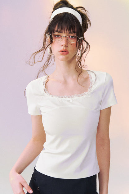 Square Neck Lace Trim Top
