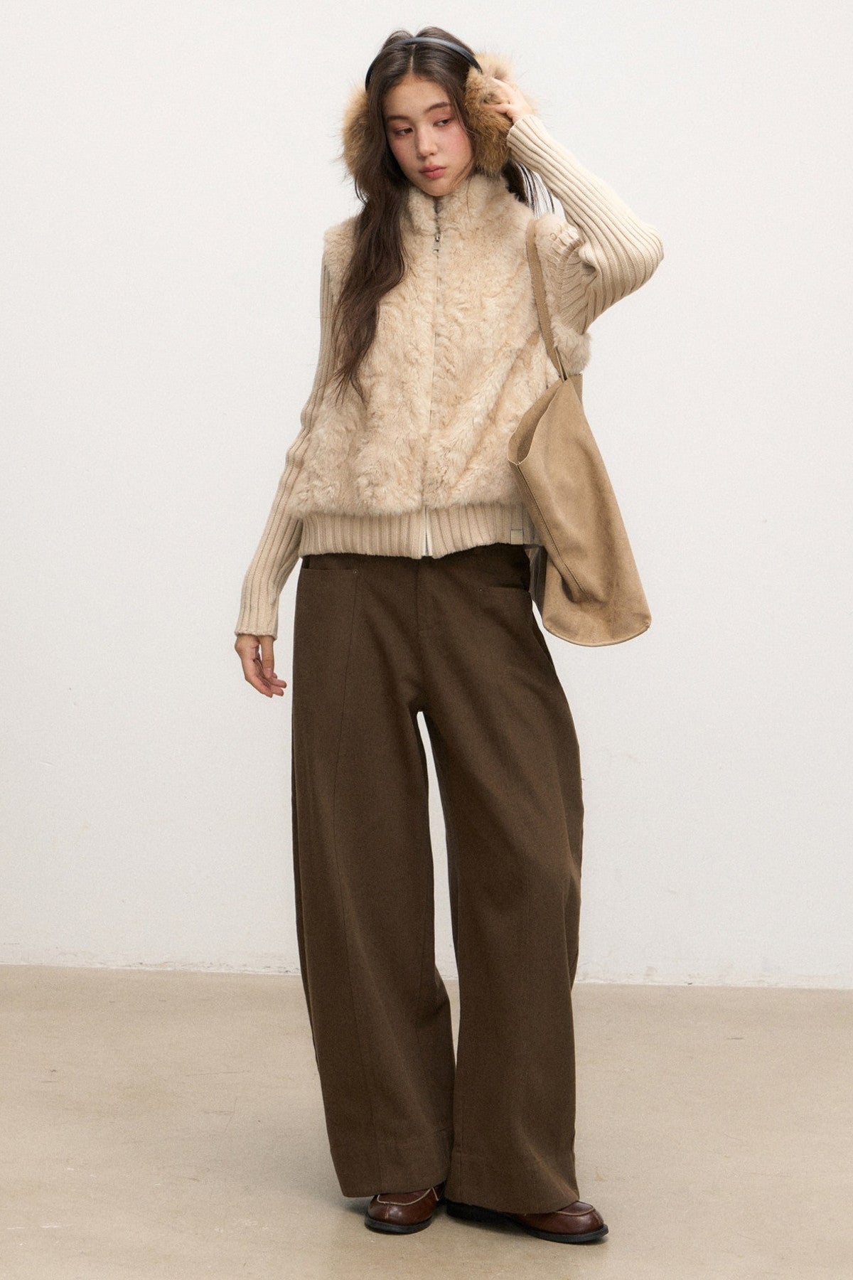 Conjunto de pantalones de pierna ancha Coffee