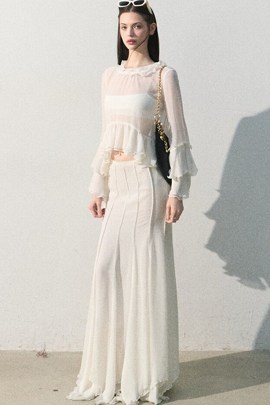 Ruffled Sheer Top And Skirt Set-Up