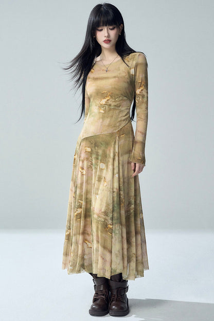 Long Sleeve Tie-Dye Dress