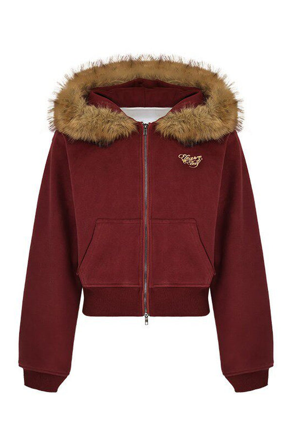 Red Fleece-Lined Hoodie and Pants Set-Up