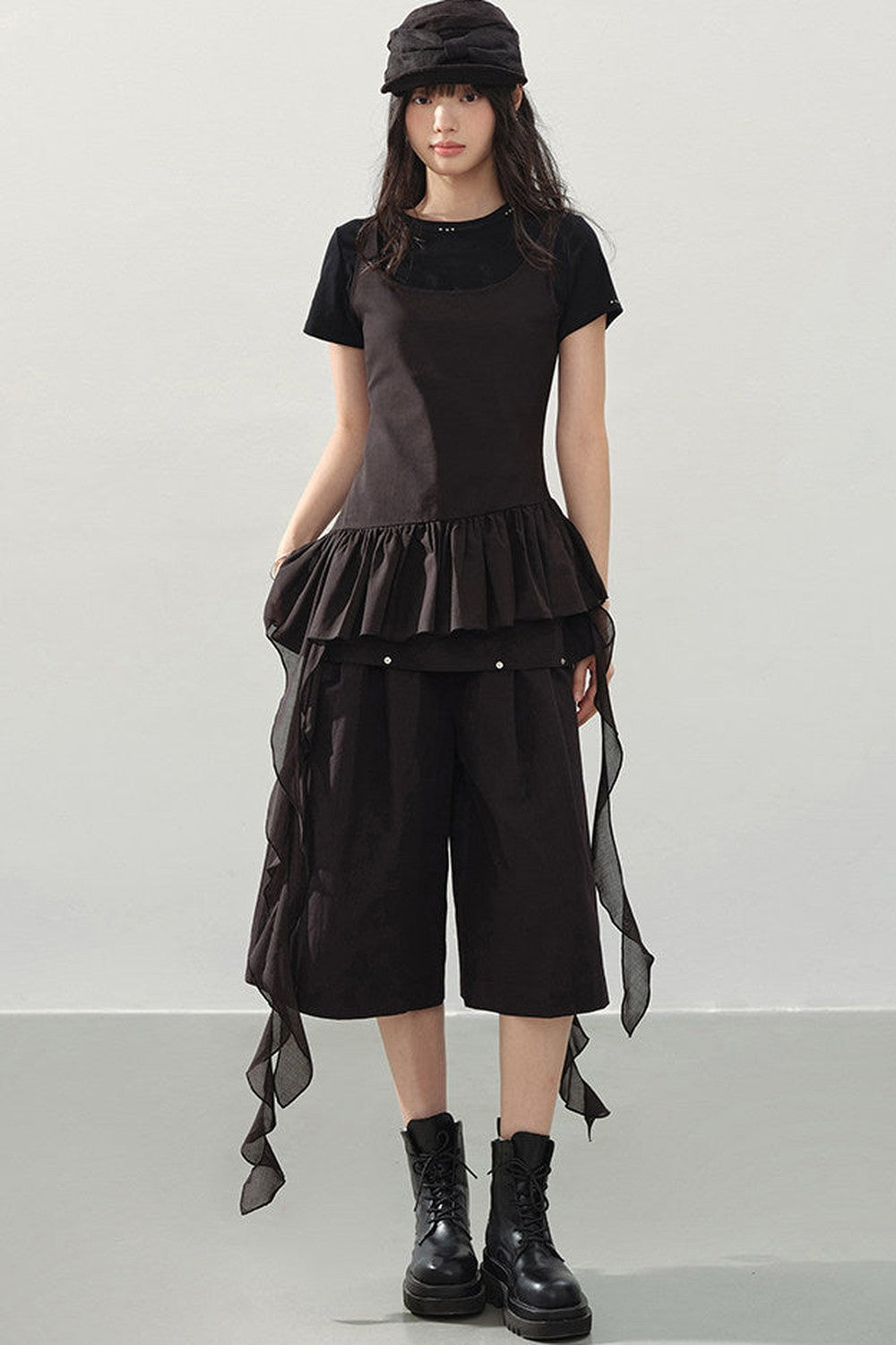 Camisole Asimétrico con Volantes Negro