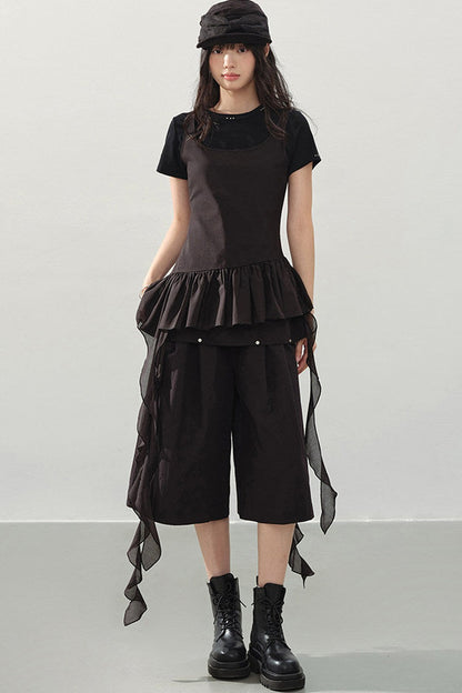 Camisole Asimétrico con Volantes Negro