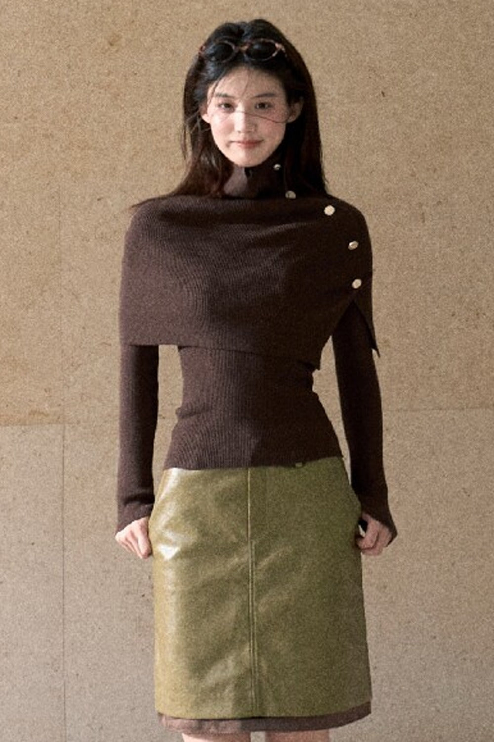 Fern Green Leather Straight Skirt