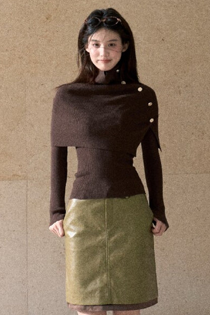 Fern Green Leather Straight Skirt