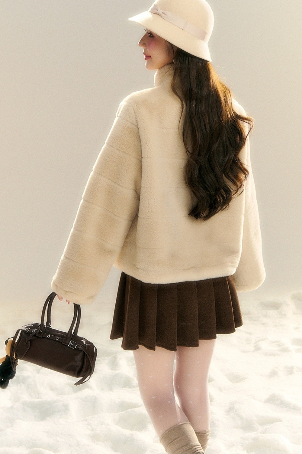 Stand Collar Imitation Fur Jacket
