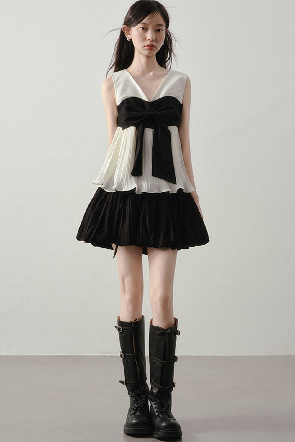 Color-Blocked Ribbon Babydoll Top
