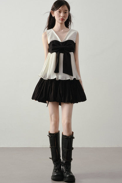 Color-Blocked Ribbon Babydoll Top