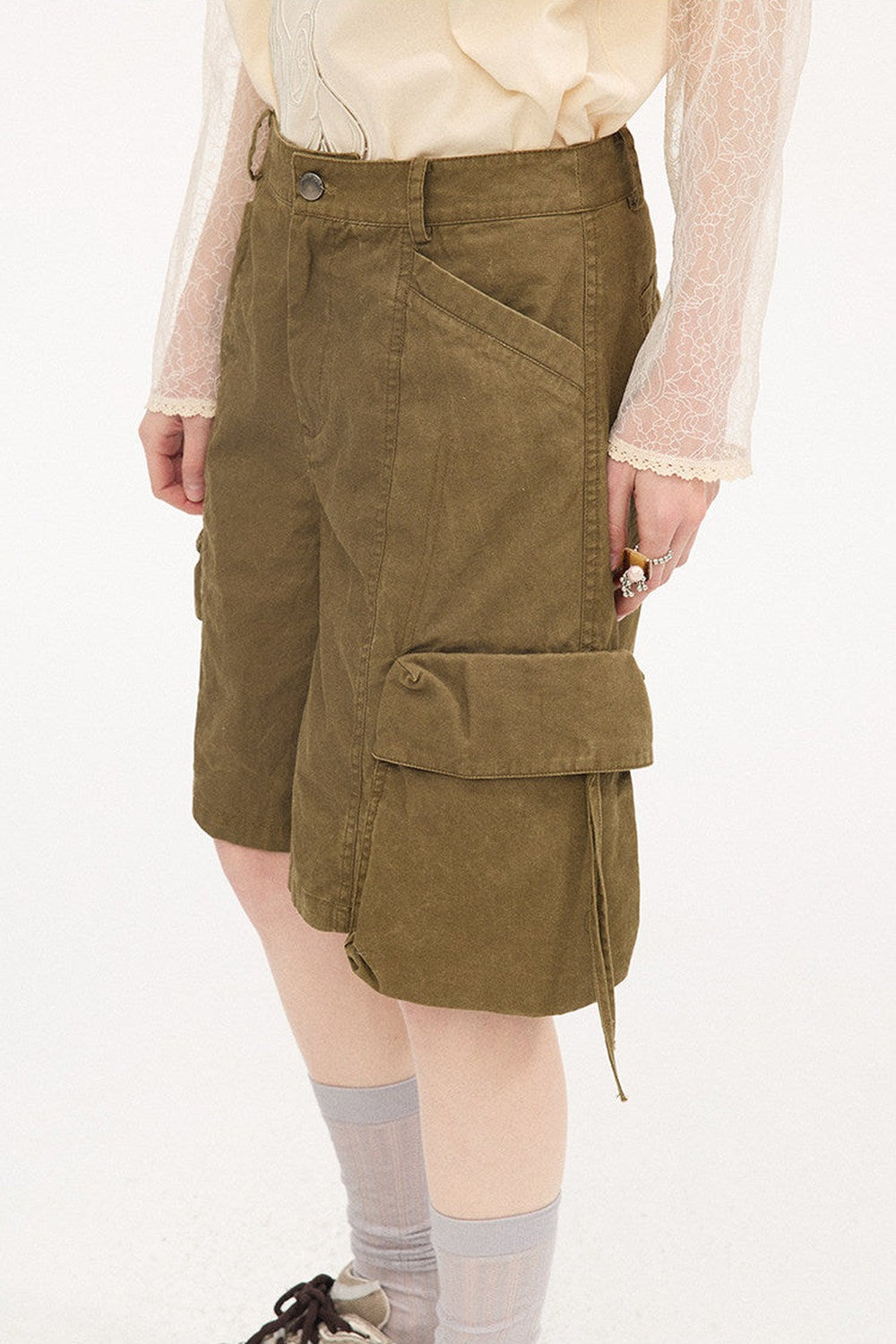 Khaki Washed Pocket Shorts