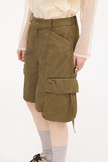 Khaki Washed Pocket Shorts