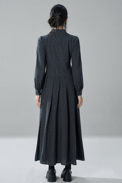 Plaid Bow Long Sleeve Dress