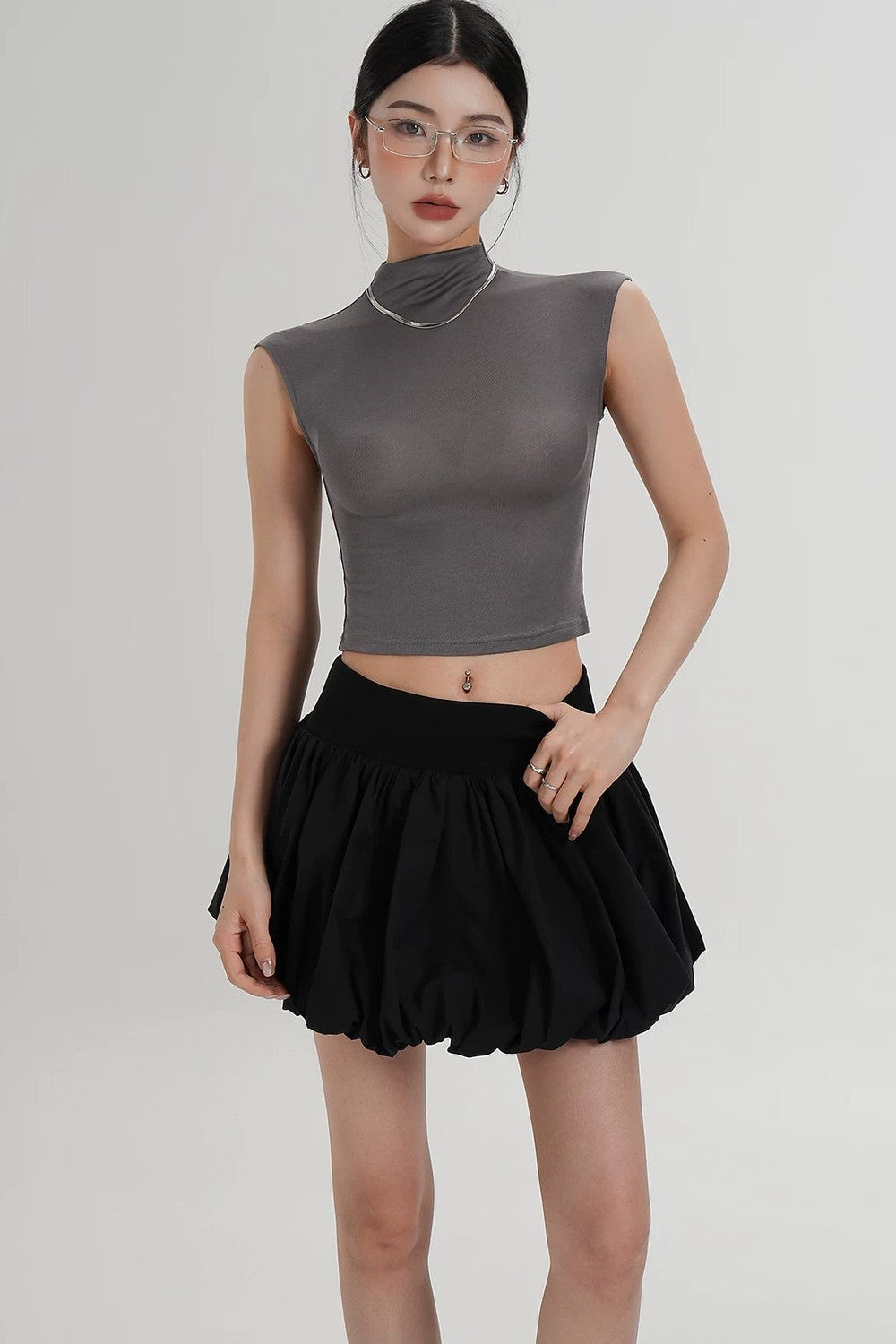 Tencel Silk Mock Neck Crop Top