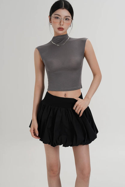 Tencel Silk Mock Neck Crop Top