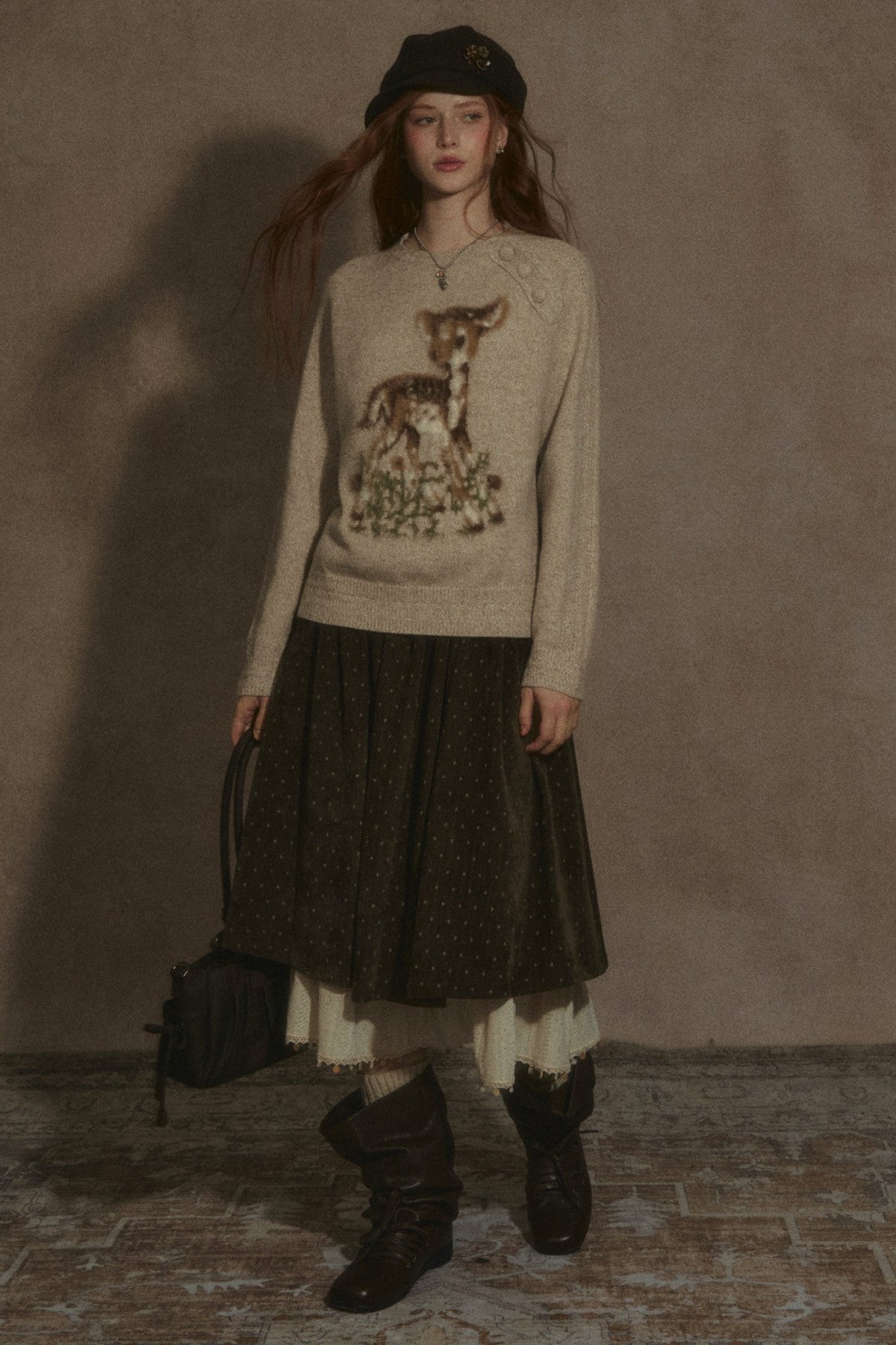 Deer Jacquard Pullover Sweater