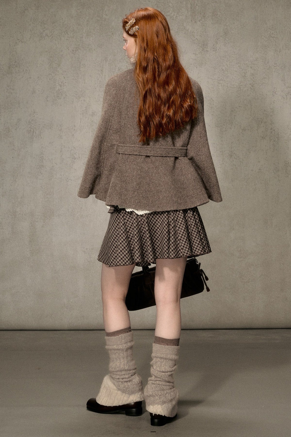 Floral Fur Collar Woolen Cape