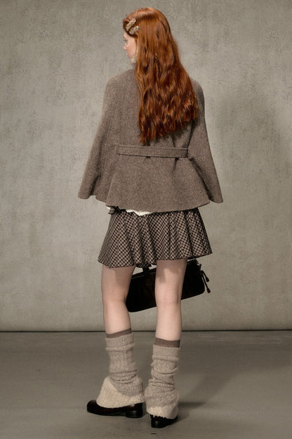 Floral Fur Collar Woolen Cape