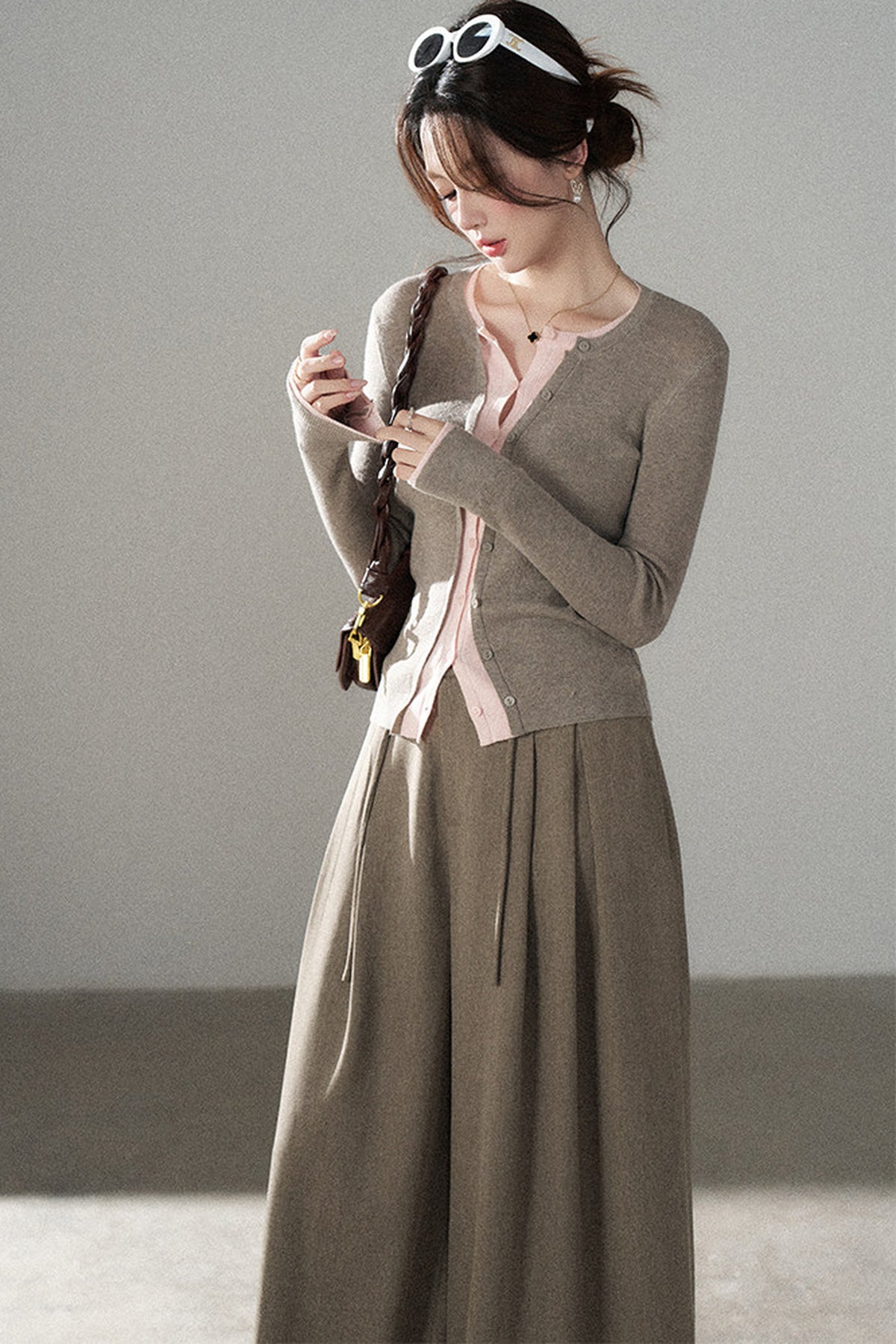 Short Color-Blocked Knit Cardigan