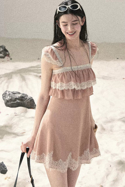 Vestido de Encaje Naranja de Chifón