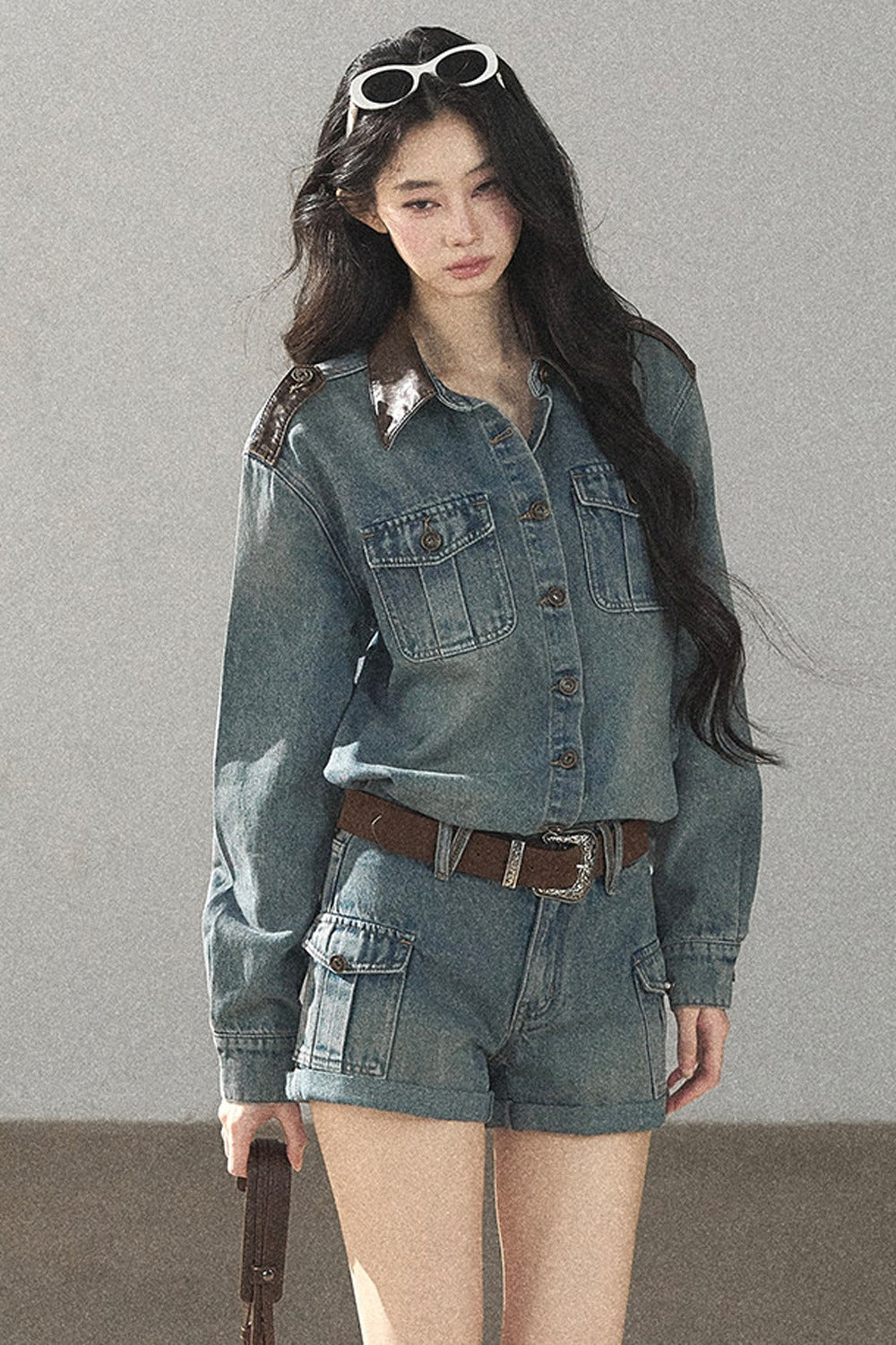 Denim Jacket Shirt And Cargo Shorts Set-Up