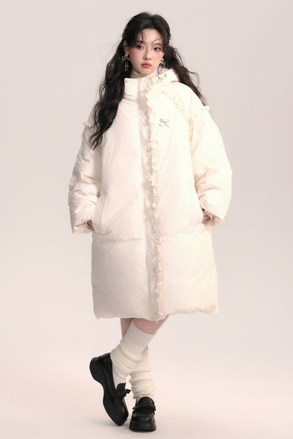 Lace Trim Long Down Jacket