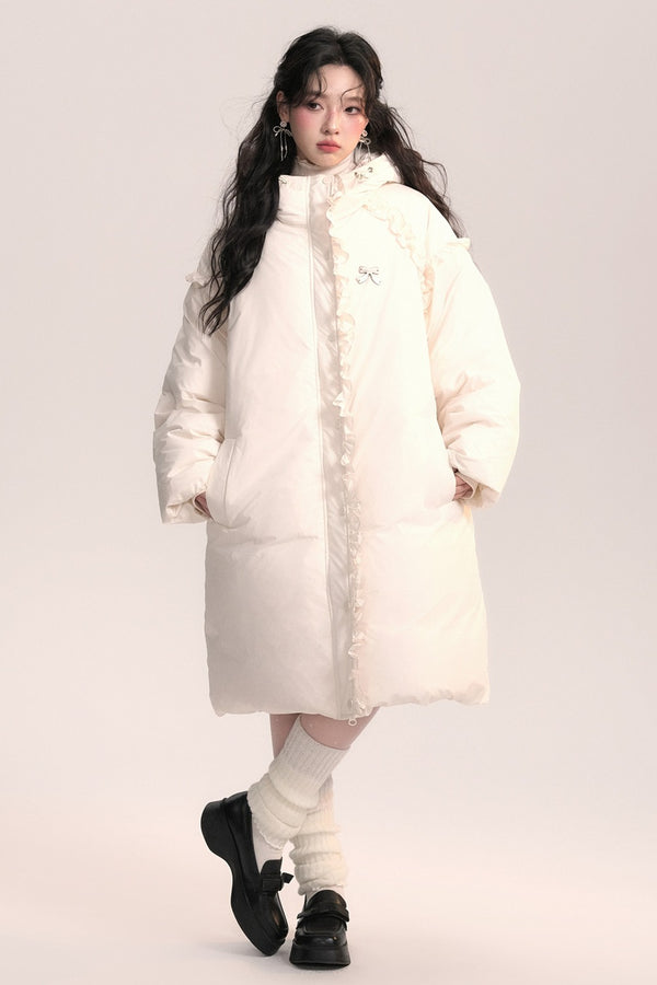 Lace Trim Long Down Jacket