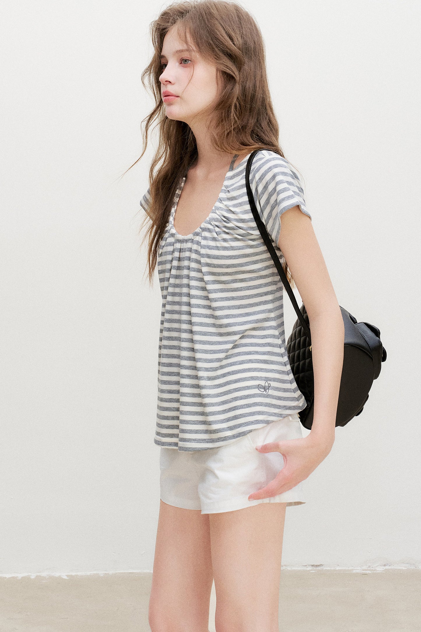 Striped Lyocell Pleated Top