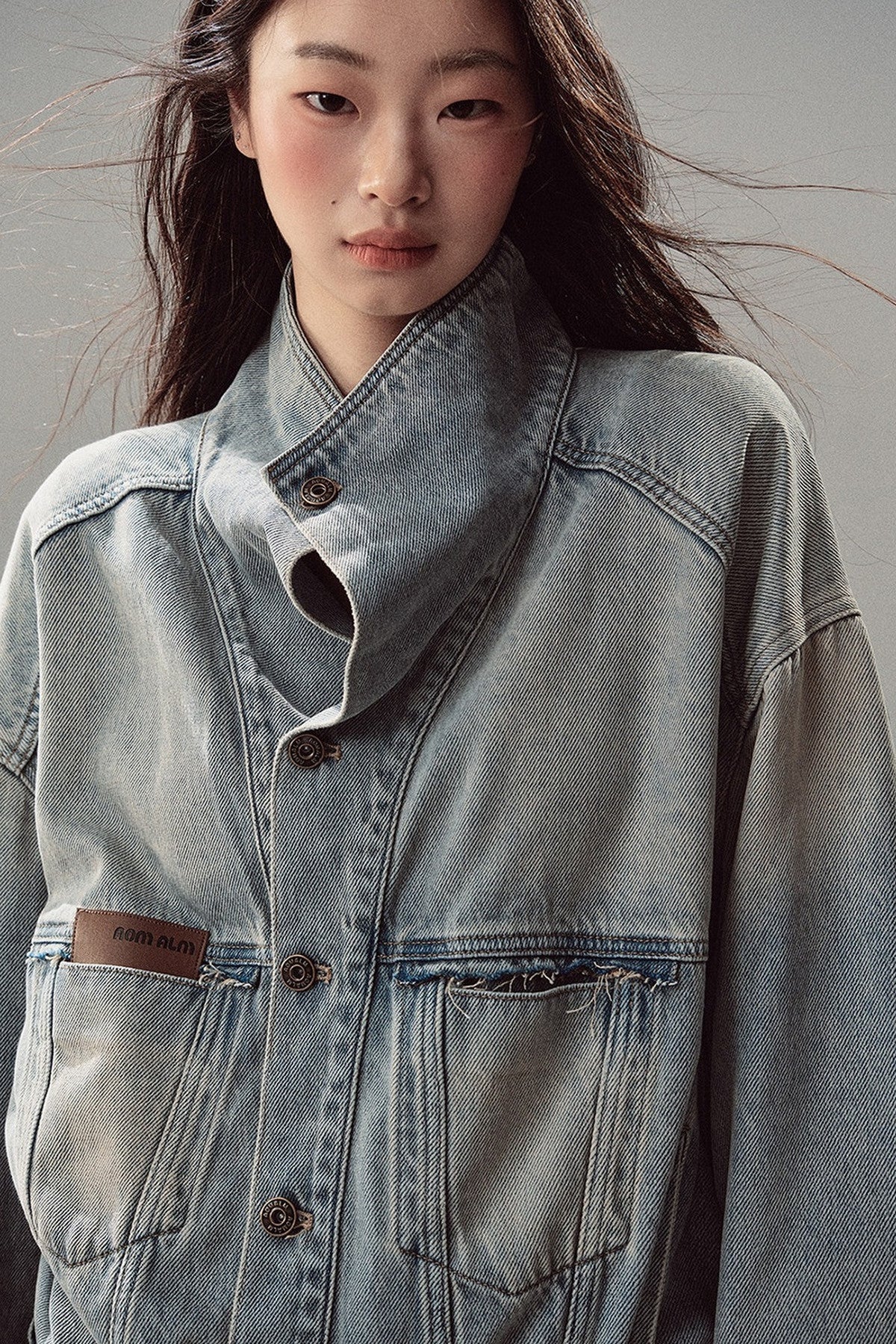 Klein Blue High Collar Denim Jacket