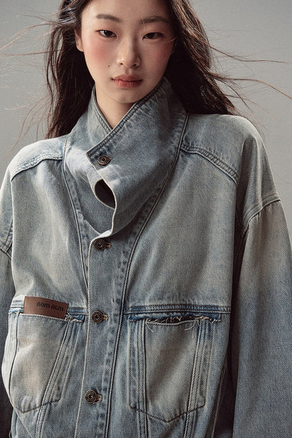 Klein Blue High Collar Denim Jacket