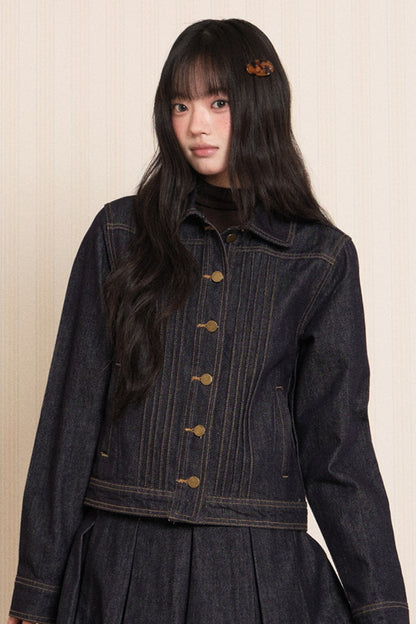 Washed Denim Lapel Tie Jacket