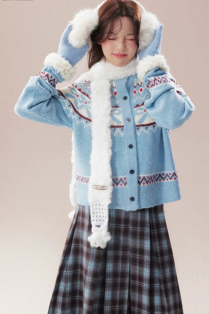 Bowknot Fair Isle Sweater Cardigan