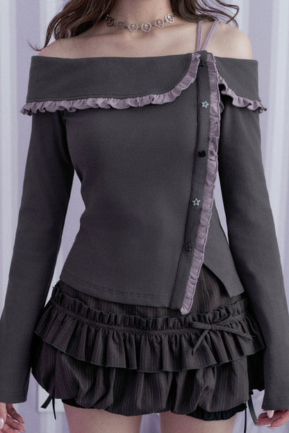 Gray Purple Off Shoulder Top