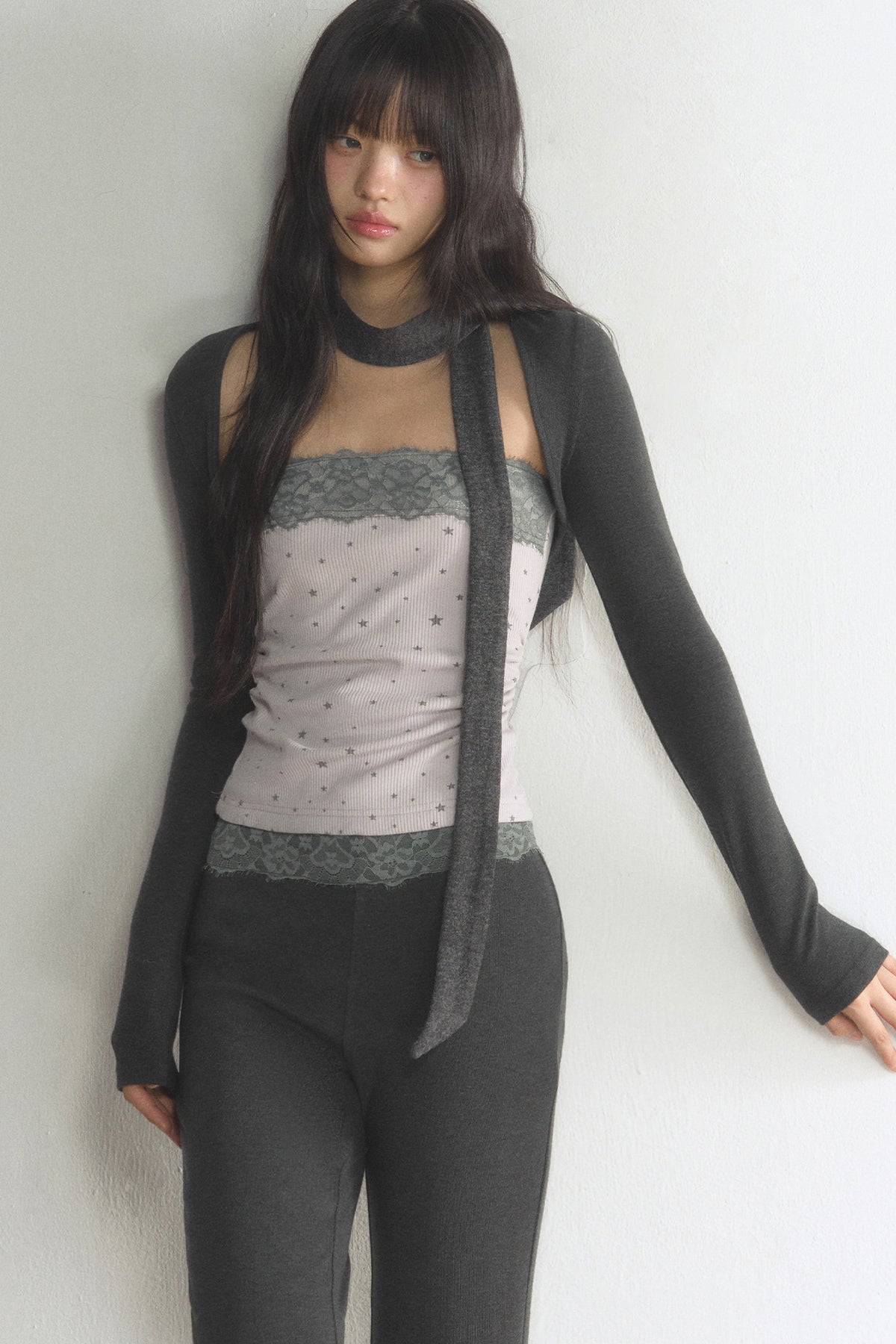 Lace Tube Top With Vest and Pants Set-Up