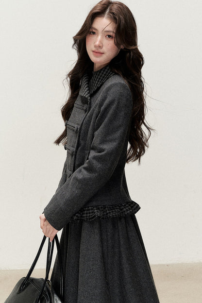 Preppy Double-Breasted Jacket and Skirt Set-Up