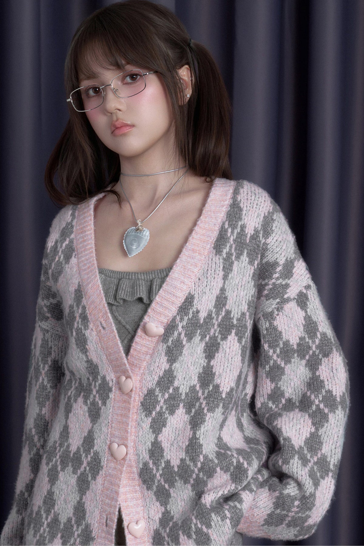 Pink Argyle Knit Cardigan and Skirt Set-Up