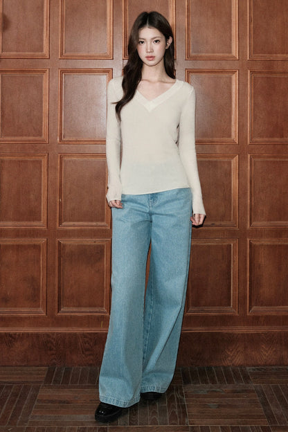 Mid-Waist Crisp Line Wide-Leg Jeans