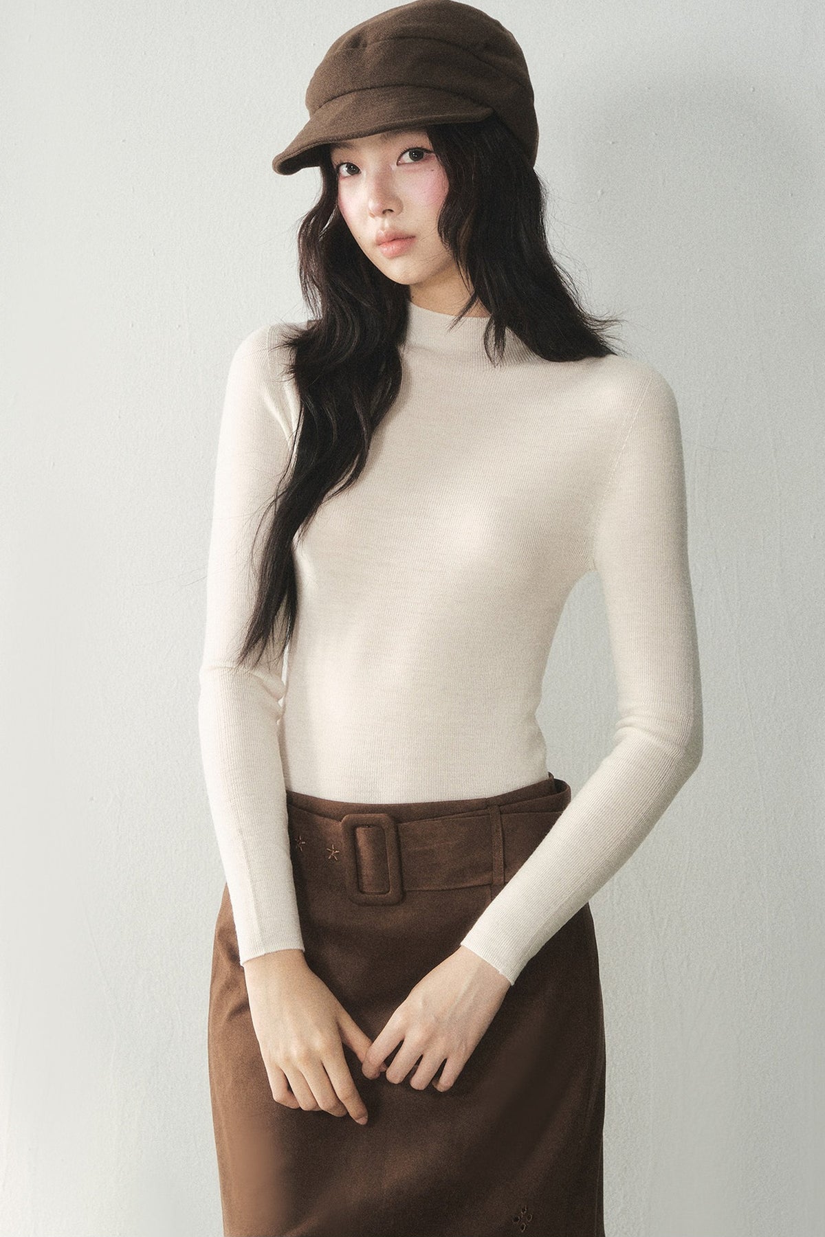 100% Wool Half-Turtleneck Knit Top