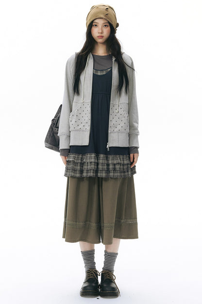 Plaid Ruffle Sleeveless Knit Vest Dress
