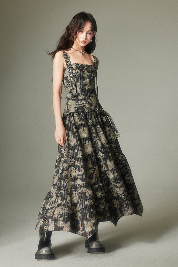 Retro Plaid Adjustable Dress