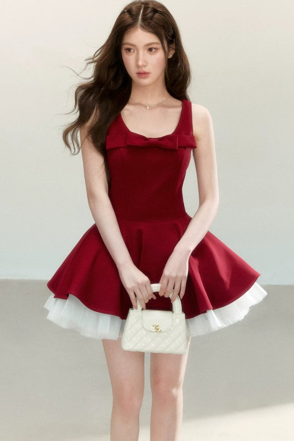 Vintage Red Bow Puff Dress
