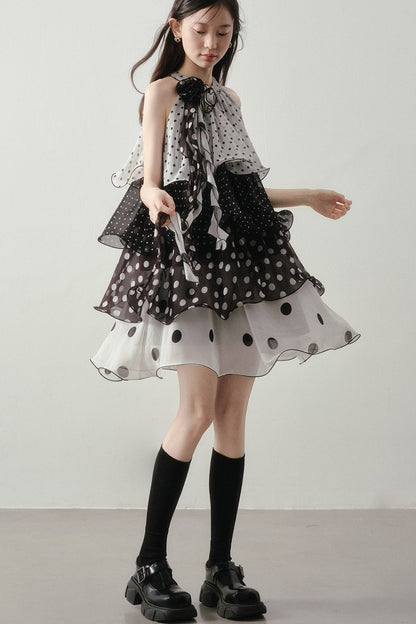 Polka Dot Organza Halter Dress