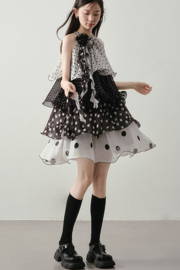 Polka Dot Organza Halter Dress