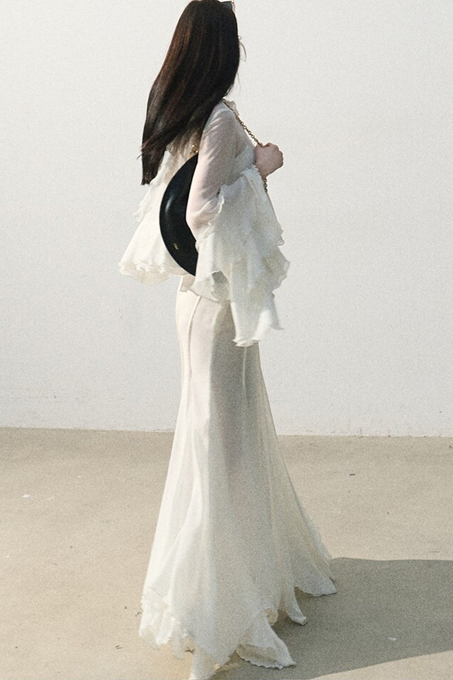 Ruffled Sheer Top And Skirt Set-Up