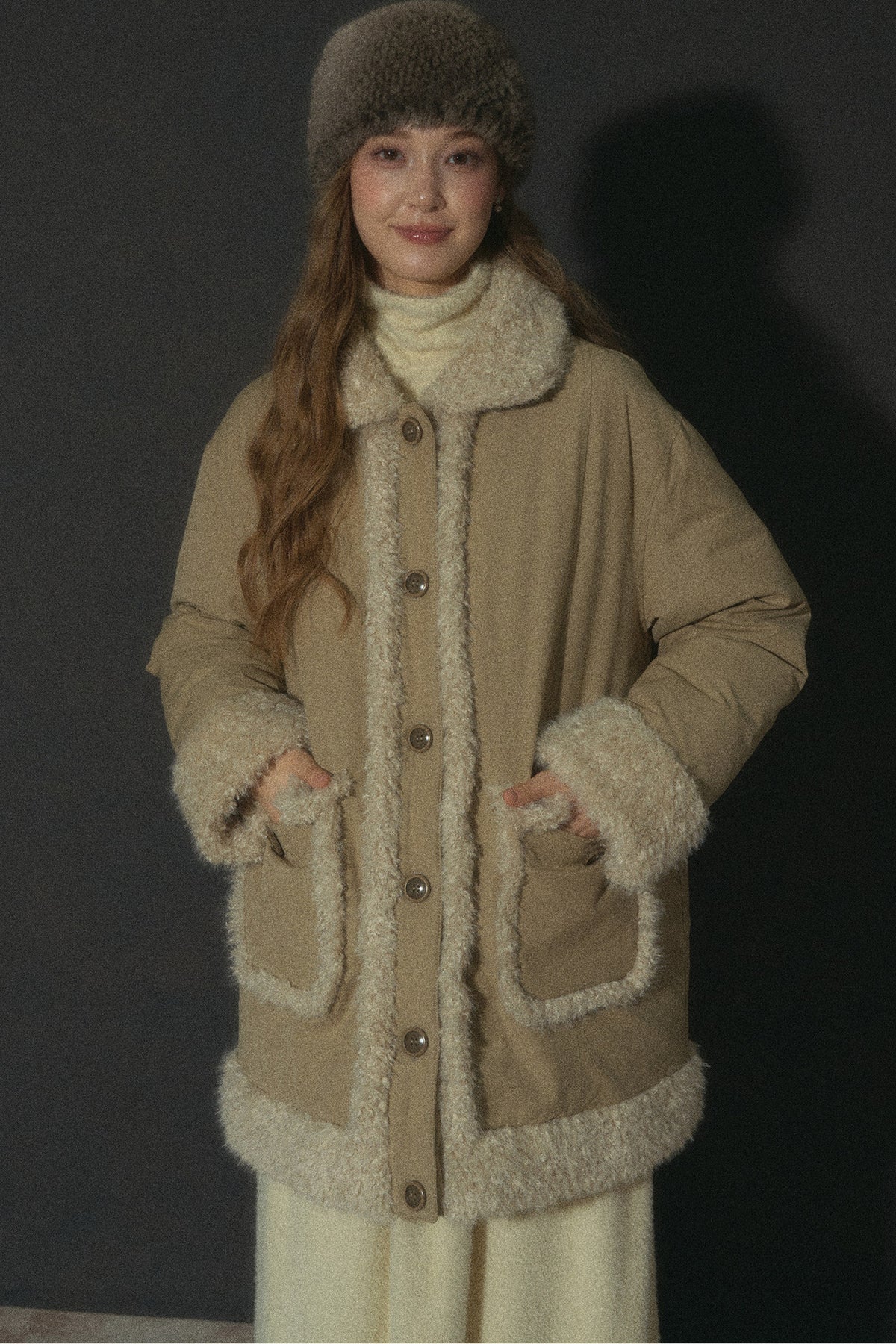 Long Plush Collar Down Jacket