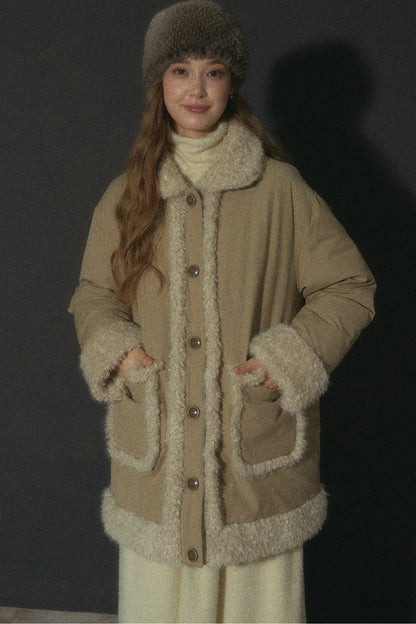 Long Plush Collar Down Jacket